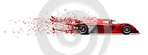 Super fast red sports car - paint disintegrating effect