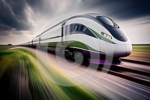 Super fast train in motion. Blurred background. Ai generative