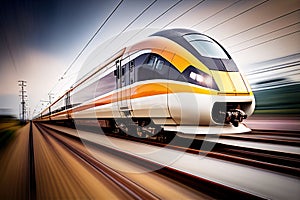 Super fast train in motion. Blurred background. Ai generative