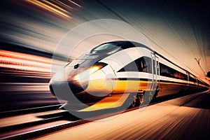 Super fast train in motion. Blurred background. Ai generative