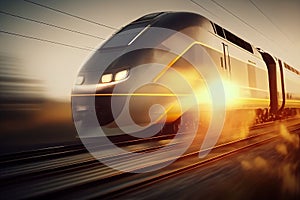 Super fast train in motion. Blurred background. Ai generative