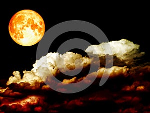 super full blood moon heap red cloud night sky