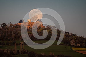 Super Full moon behind the castle Feste Otzberg