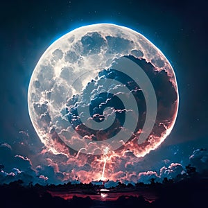 super full moon night sky, 3d rendering illustration computer graphic background AI Generated