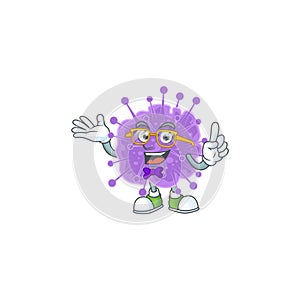 Super Funny coronavirus influenza in nerd mascot design style