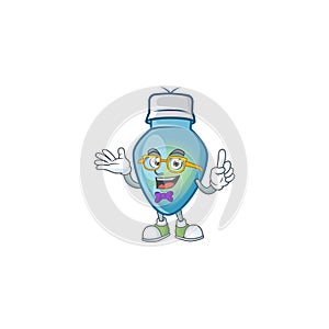 Super Funny Geek smart blue christmas bulb mascot cartoon style