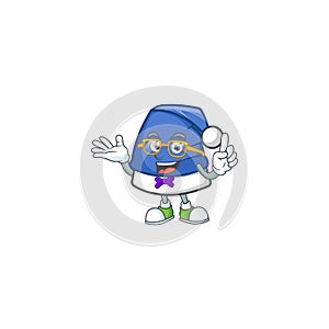 Super Funny Geek smart blue christmas hat mascot cartoon style