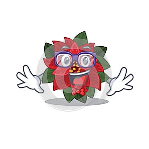 Super Funny Geek smart flower poinsettia mascot cartoon style