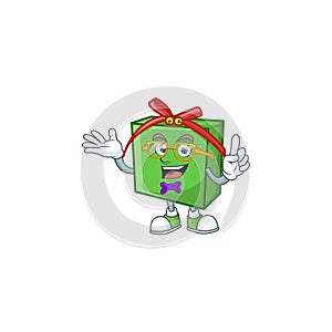 Super Funny Geek smart green gift box mascot cartoon style