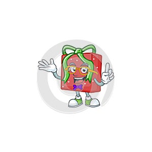 Super Funny Geek smart red gift box mascot cartoon style