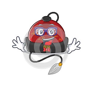 Super Funny Geek smart traditional chinese hat mascot cartoon style