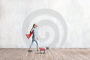 Super girl and a dog