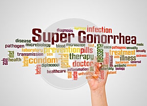 Super gonorrhea word cloud and hand with marker concept