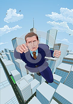Super Hero Business Man Superhero Flying Cartoon