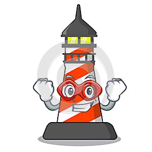 Super hero cartoon realistic red lighthouse building