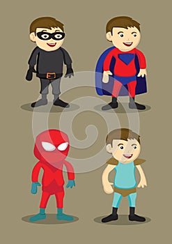 Super Hero Character Costumes Vector Illustration