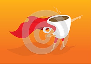 Super hero coffee breakfast pointing aiding to morning rescue