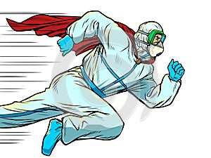 Super Hero doctor runs. Covid19 coronavirus epidemic photo