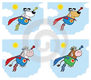 Super Hero Dog And Cow Cartoon Mascot Character Set 2. Collection