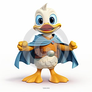 Super Hero Happy Duck Cartoon Character In Pixar Style