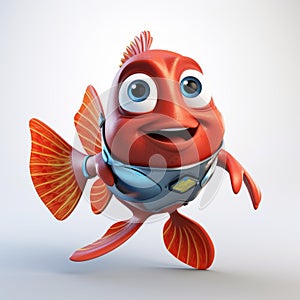 Super Hero Happy Fish Cartoon Character - 3d File photo