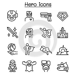 Super Hero icon set in thin line style