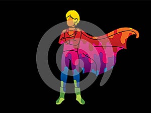 Super Hero Man standing with costume cartoon