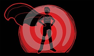 Super Hero Man standing with costume cartoon graphic