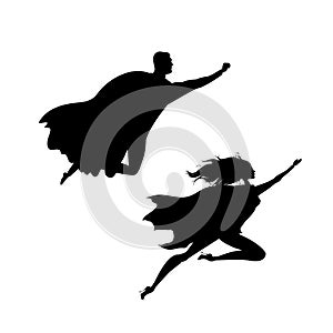 Super hero man and woman silhouette,isolated on white backgroun