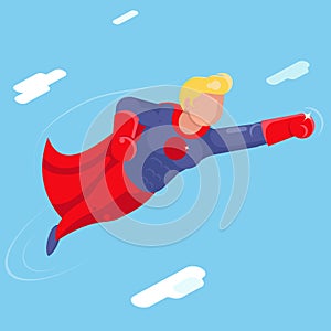 Super hero modern flying sky clowds character flat design vector illustration photo