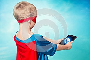 The super hero monitors the planet`s safety with the help of mobile technology.