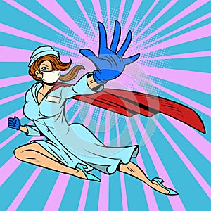 Super hero nurse flies and protects from the epidemic