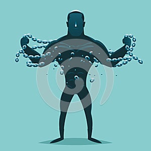 Super hero release breaking chains liberation cartoon silhouette design concept vector illustration photo