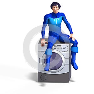 Super hero on a washing machine