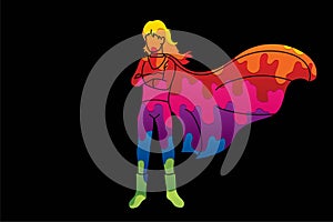 Super Hero Woman standing with costume cartoon graphic