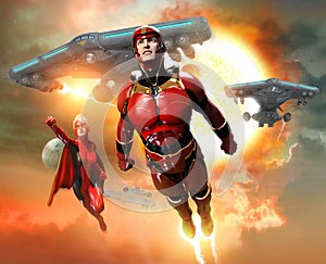 Super heroes scene 3D illustration photo