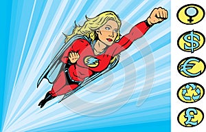 Super heroine flying into action