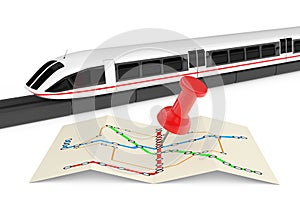 Super High Speed Futuristic Commuter Train Near Folded Abstract