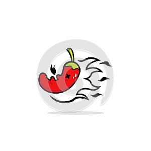 Super hot spicy chilli pepper mascot logo character icon illustration with flame fire burning cartoon style
