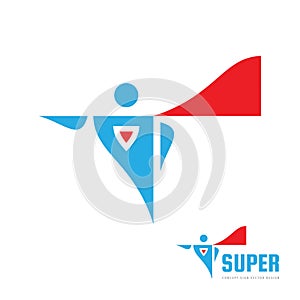 Super human concept logo design. Abstract comix hero man figure vector sign photo