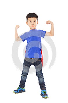 Super kid hero raise arms
