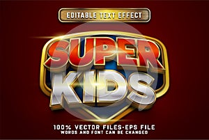 Super kids cartoon 3d text effect premium vectors