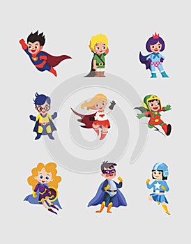 Super kids icons cute cartoon characters vector illustration