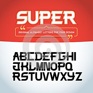 `Super letters` isolated on black background. Modern font. Latin alphabet letters. Alphabet.