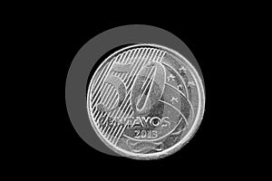 Brazilian 50 Centavo Coin Isolated On A Black Background photo