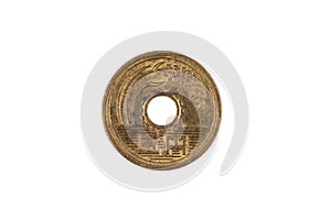 Japanese 5 Yen Coin Isolated On A White Background