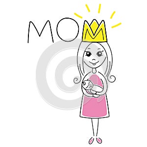 Super mama. Mom and baby vector illustration. Motherhood.