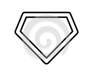 Super man shield icon. Comic super hero man pentagon shield sign. Superhero diamond shape label. Symbol of power and
