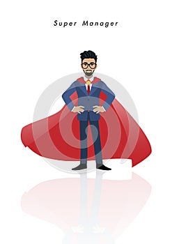 Super manager with businessman in super hero costume vector