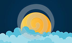 Super moon. Attractive vector of background night sky with cloudy and bright full moon